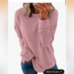 Women's Pink Long Sleeve Velvet Sweatshirt/Pull Over
